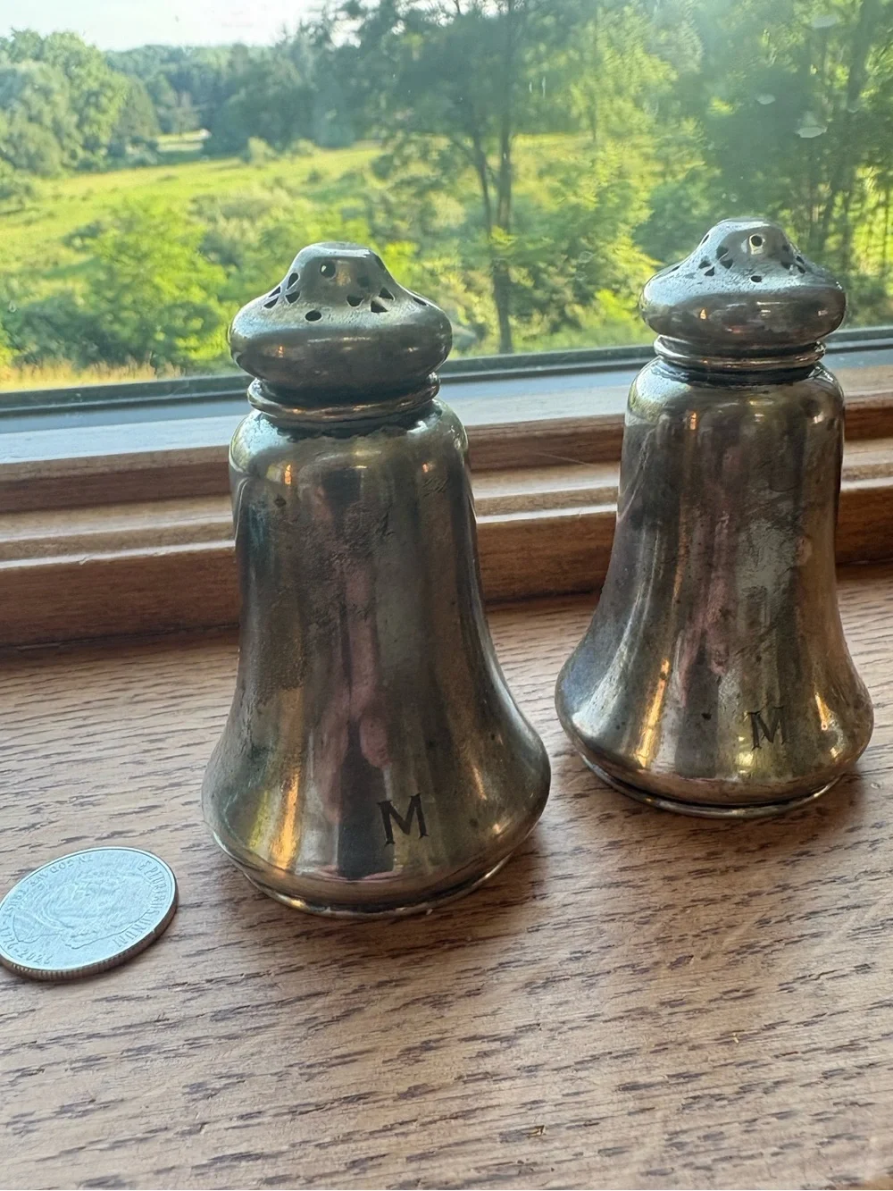Gorham Sterling Silver Salt & Pepper Shakers Old French Pattern Signed Initial M